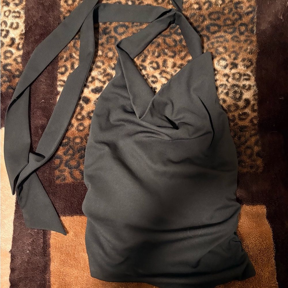 Elegant Black Halter Top. Open back